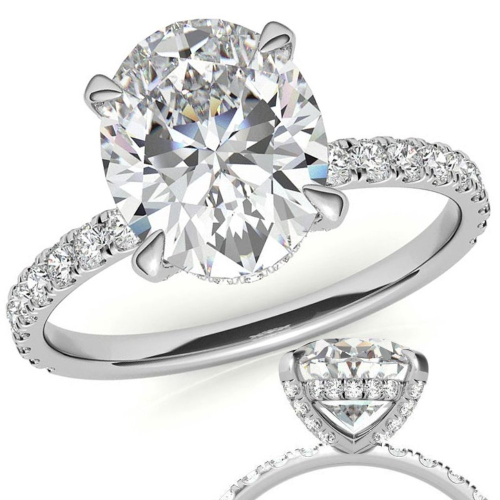 3 Ct-10X8MM Oval Basket Moissanite Engagement Ring 14k Gold With Lab Diamonds